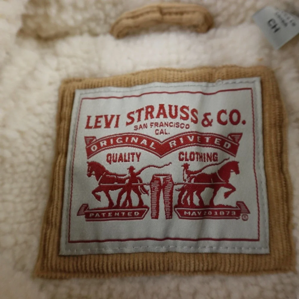 NEW Levis Jacket Mens S Beige Corduroy Sherpa Lined Trucker Snap Zip‎ Coat